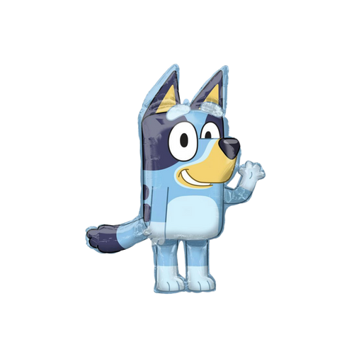 Blue Bluey foil balloon shaped like cartoon dog birthday theme from Parte Haus party supply store in Bethesda MD