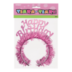 Pink Happy Birthday tiara with tinsel for birthday from Parte Haus party supply store in Bethesda Maryland