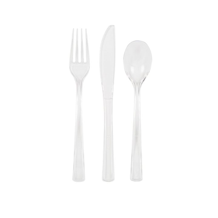 Clear Solid Plastic Assorted Cutlery - 18 pcs