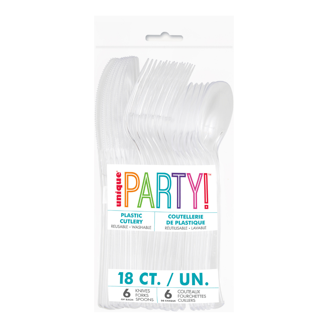 Clear Solid Plastic Assorted Cutlery - 18 pcs