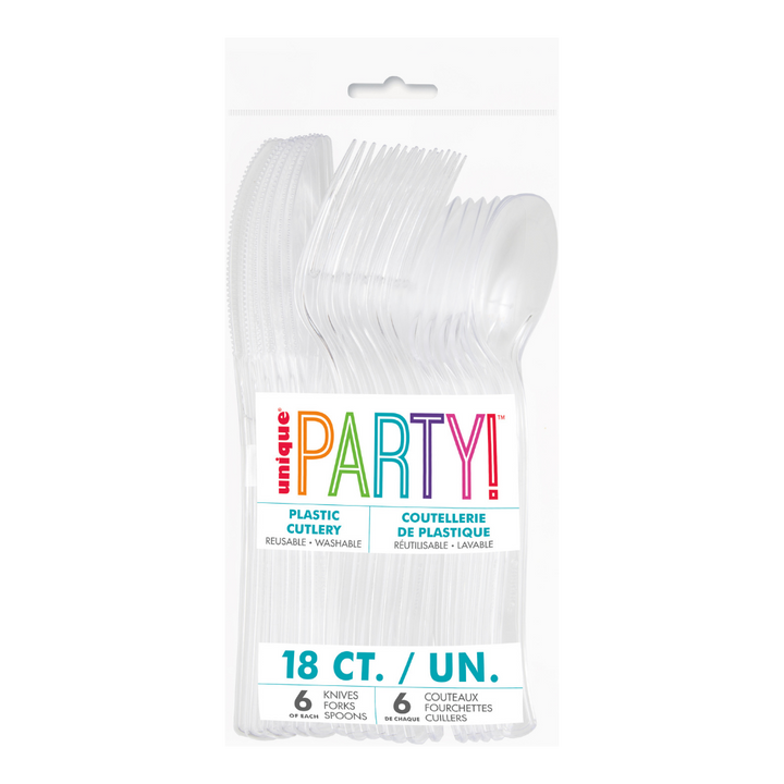 Clear Solid Plastic Assorted Cutlery - 18 pcs