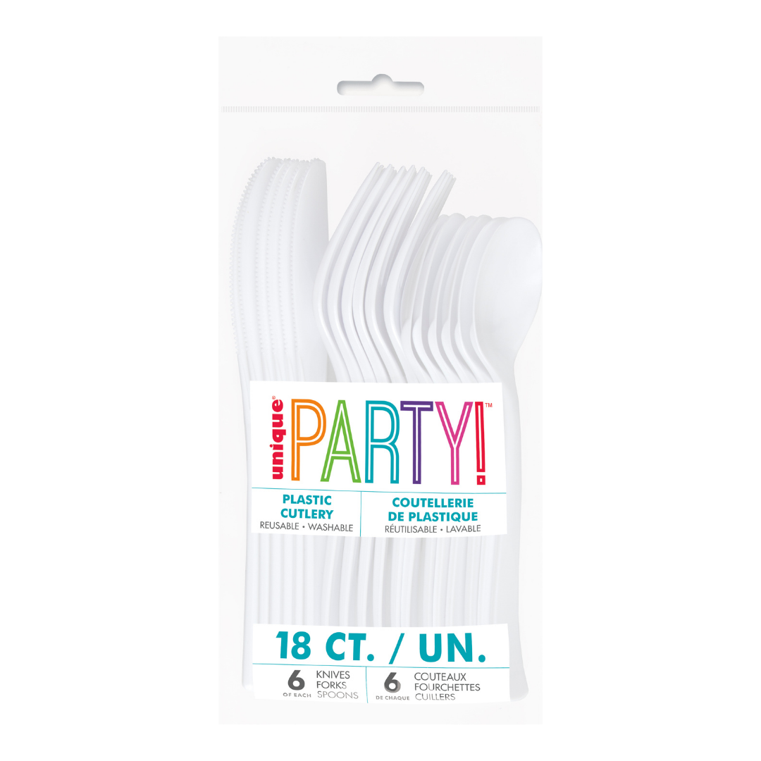 White Solid Plastic Assorted Cutlery - 18 pcs