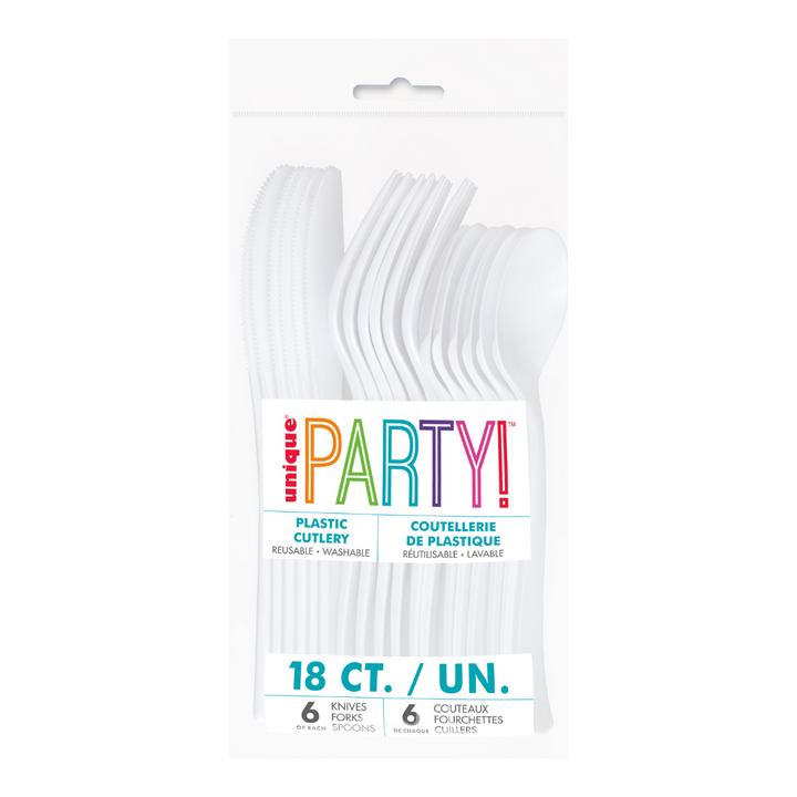 White Solid Plastic Assorted Cutlery - 18 pcs