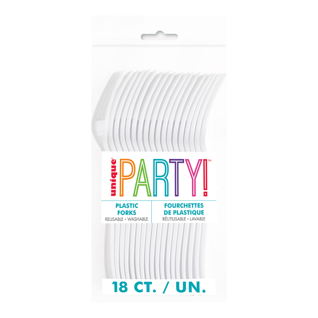 White Solid Plastic Forks - 18 pcs