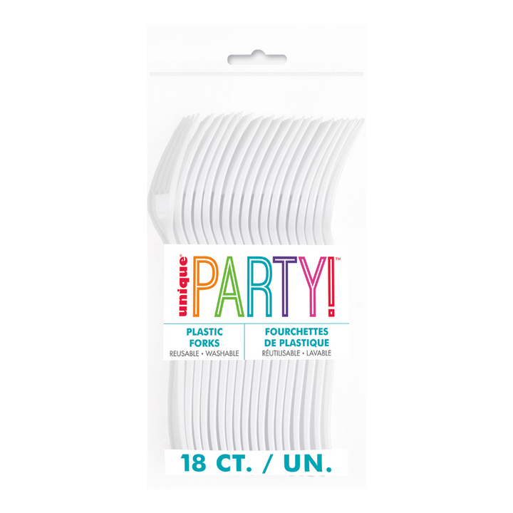 White Solid Plastic Forks - 18 pcs