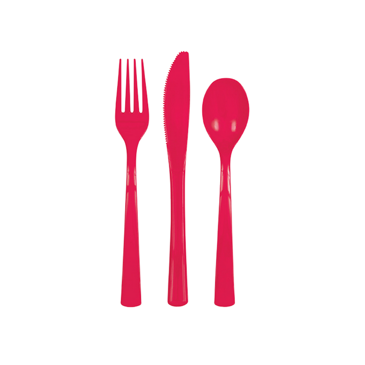 Ruby Red Solid Plastic Assorted Cutlery - 18 pcs