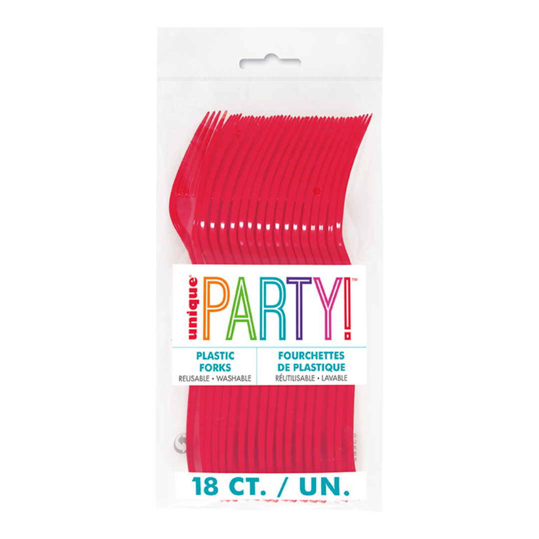 Ruby Red Solid Plastic Forks - 18 pcs