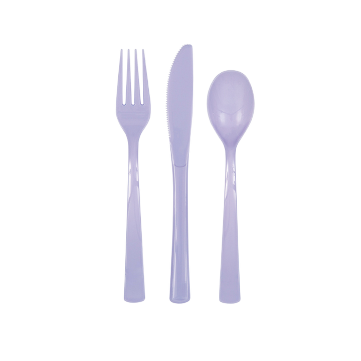 Lavender Solid Plastic Assorted Cutlery - 18 pcs
