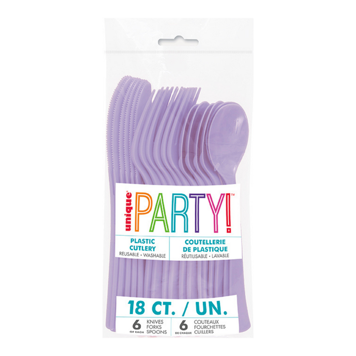 Lavender Solid Plastic Assorted Cutlery - 18 pcs