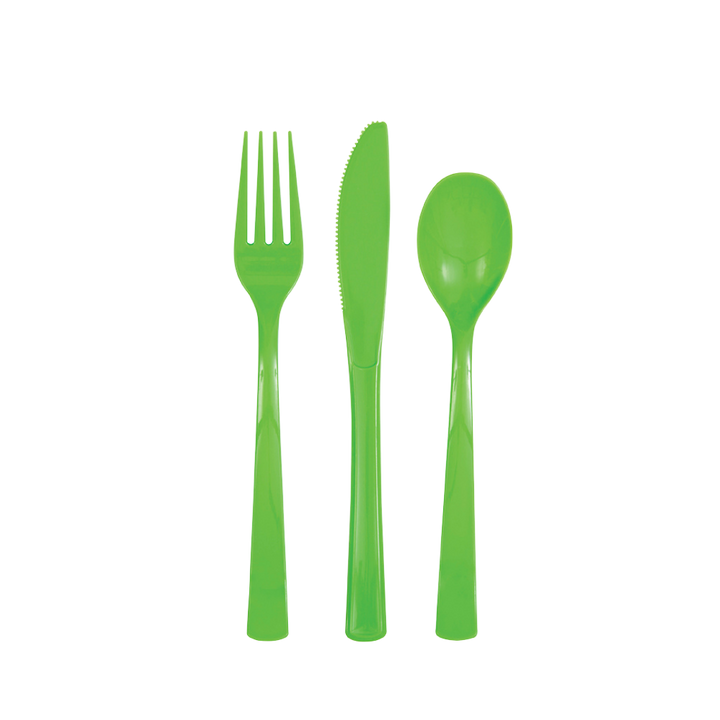 Lime Green Solid Plastic Assorted Cutlery - 18 pcs