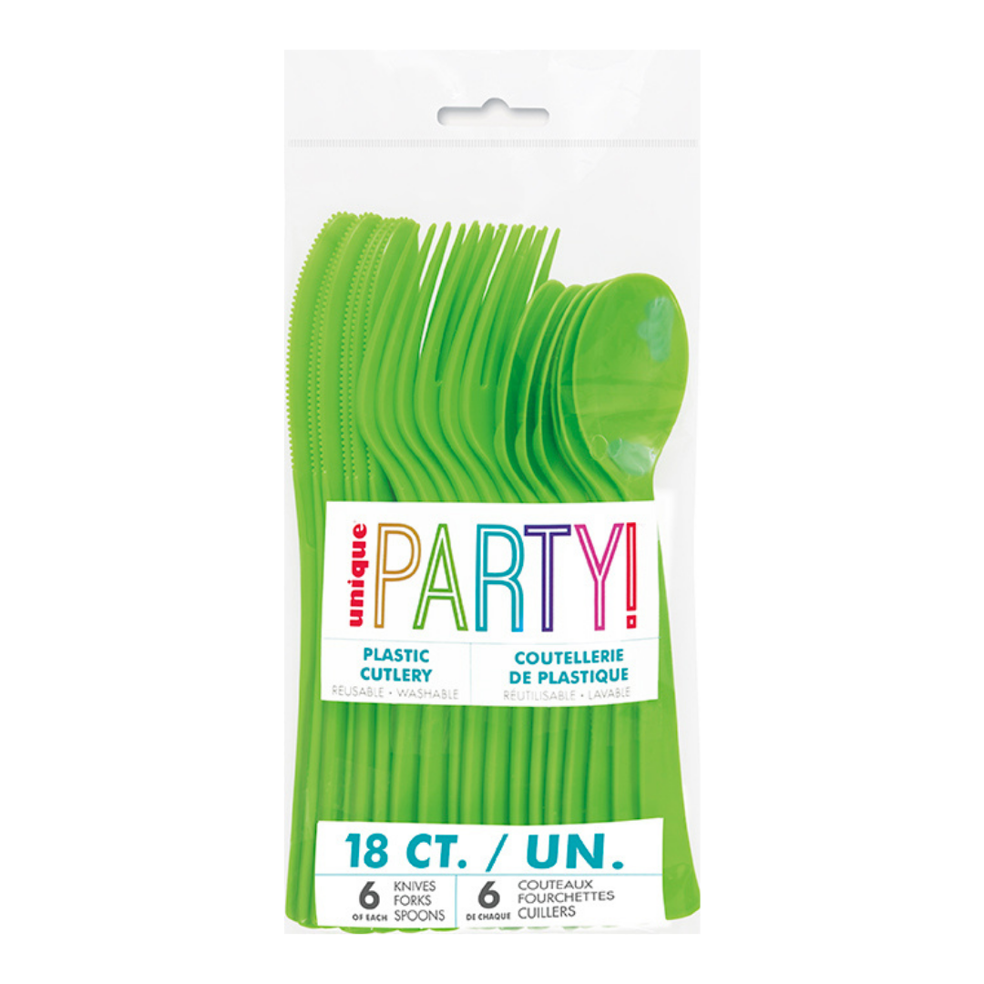 Lime Green Solid Plastic Assorted Cutlery - 18 pcs