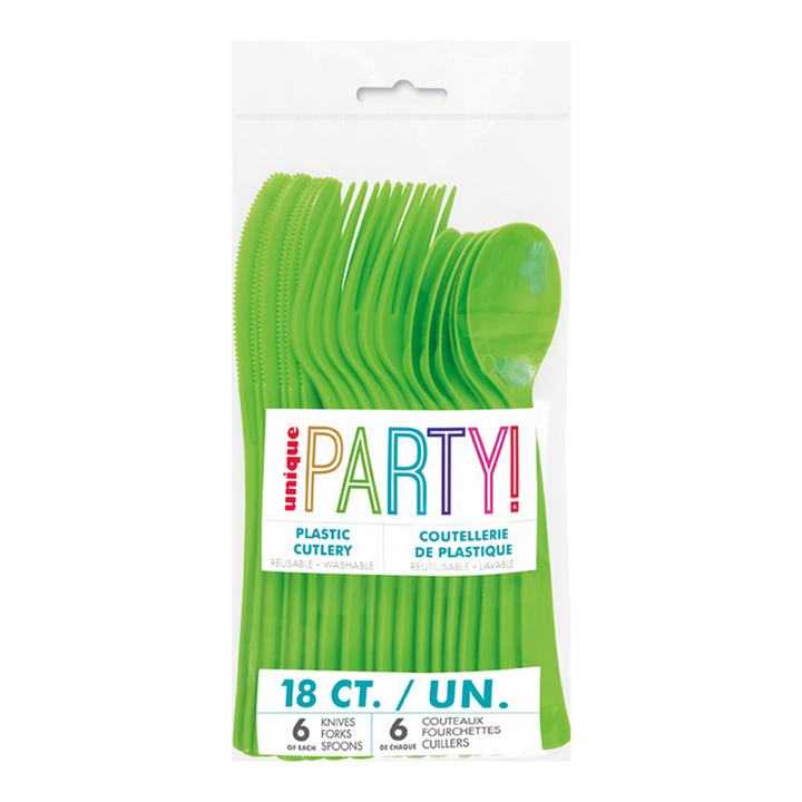 Lime Green Solid Plastic Assorted Cutlery - 18 pcs