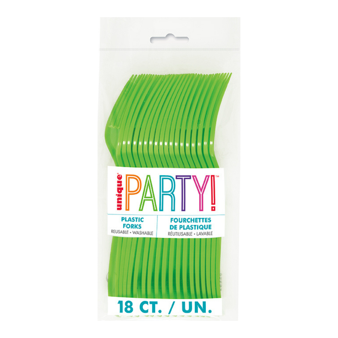 Lime Green Solid Plastic Forks - 18 pcs