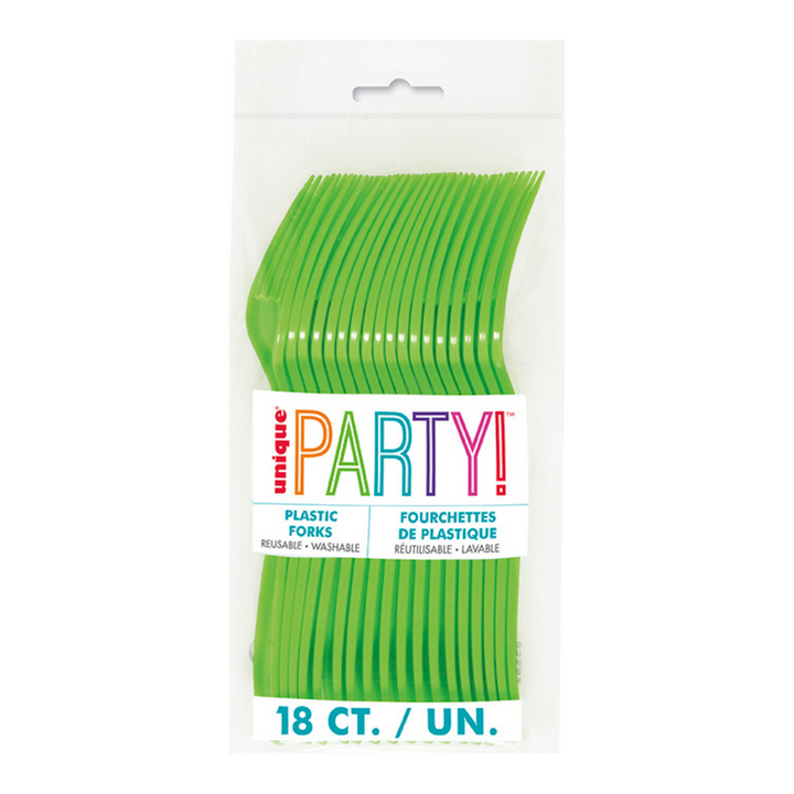 Lime Green Solid Plastic Forks - 18 pcs
