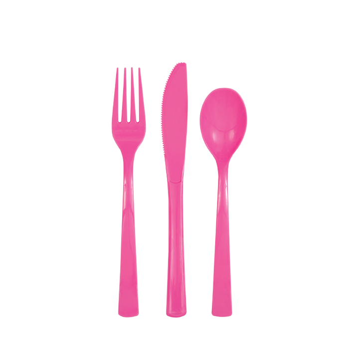 Hot Pink Solid Plastic Assorted Cutlery - 18 pcs