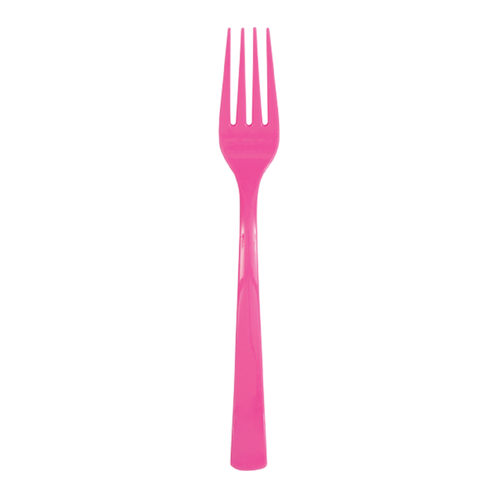 Hot Pink Solid Plastic Forks - 18 pcs