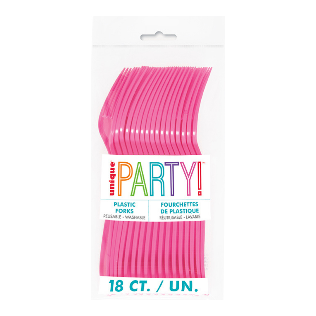 Hot Pink Solid Plastic Forks - 18 pcs