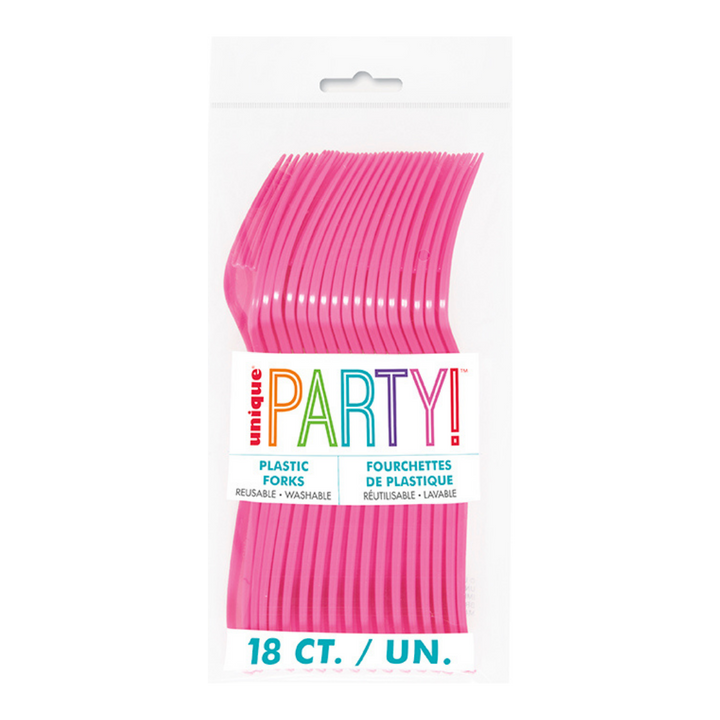 Hot Pink Solid Plastic Forks - 18 pcs
