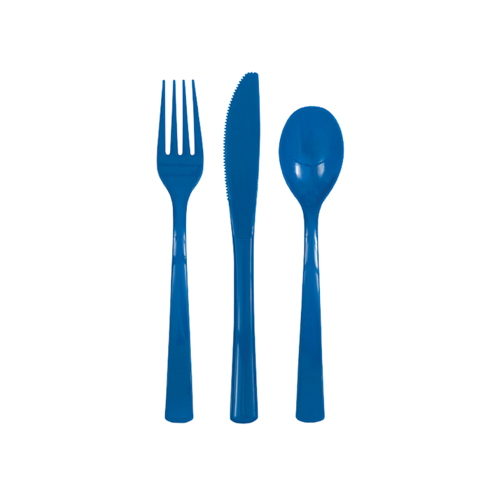 Royal Blue Solid Plastic Assorted Cutlery - 18 pcs