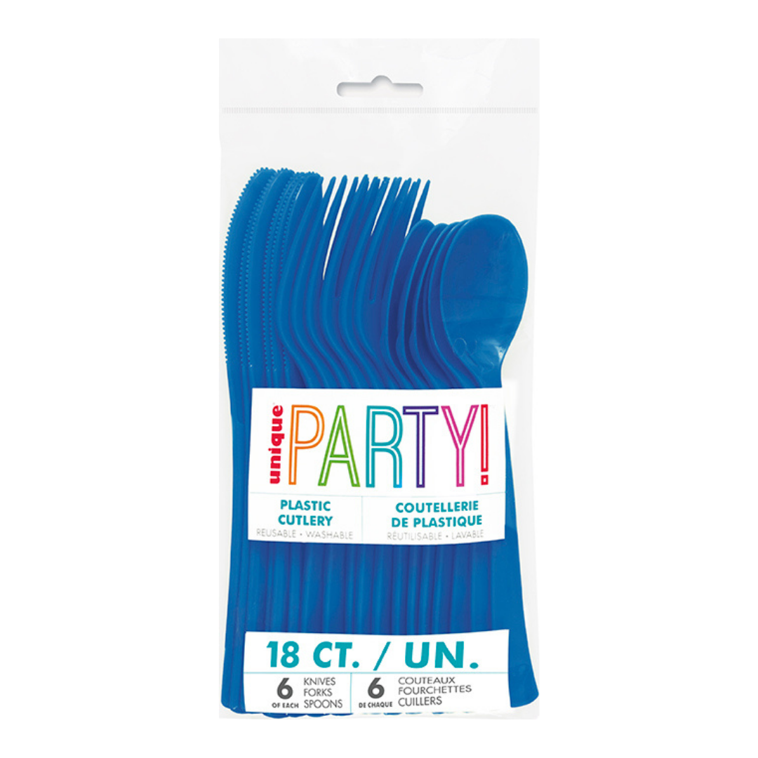 Royal Blue Solid Plastic Assorted Cutlery - 18 pcs