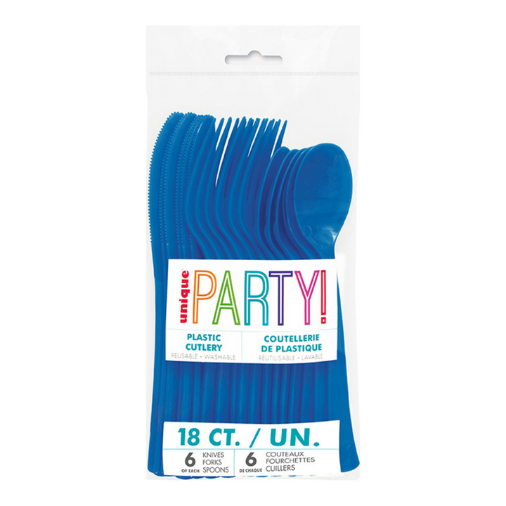 Royal Blue Solid Plastic Assorted Cutlery - 18 pcs