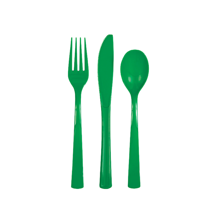 Emerald Green Solid Plastic Assorted Cutlery - 18 pcs