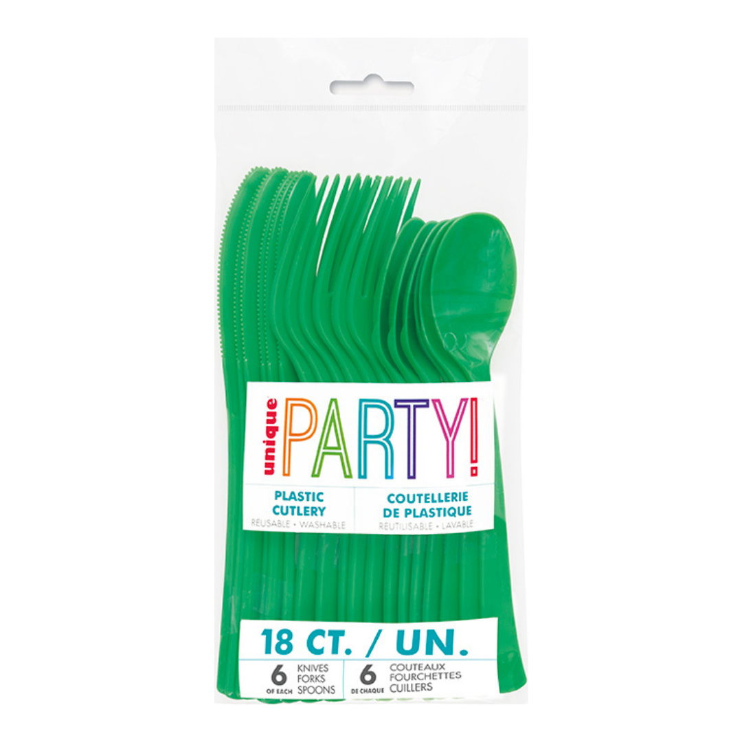 Emerald Green Solid Plastic Assorted Cutlery - 18 pcs