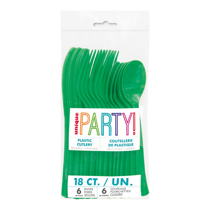 Emerald Green Solid Plastic Assorted Cutlery - 18 pcs