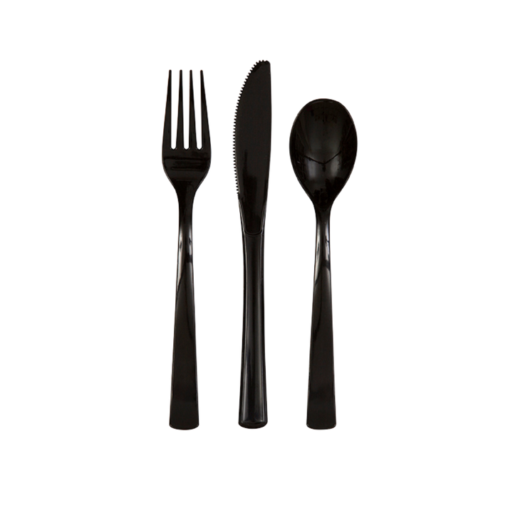 Midnight Black Solid Plastic Assorted Cutlery - 18 pcs