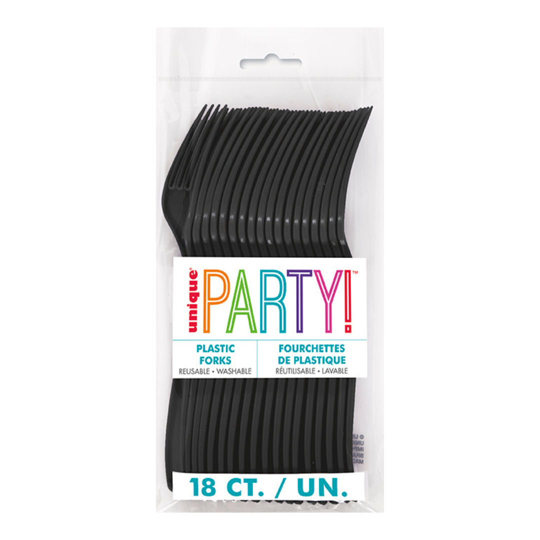 Midnight Black Solid Plastic Forks - 18 pcs