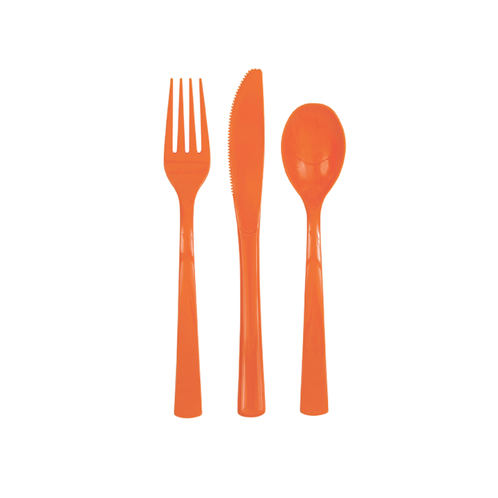 Pumpkin Orange Solid Plastic Assorted Cutlery - 18 pcs