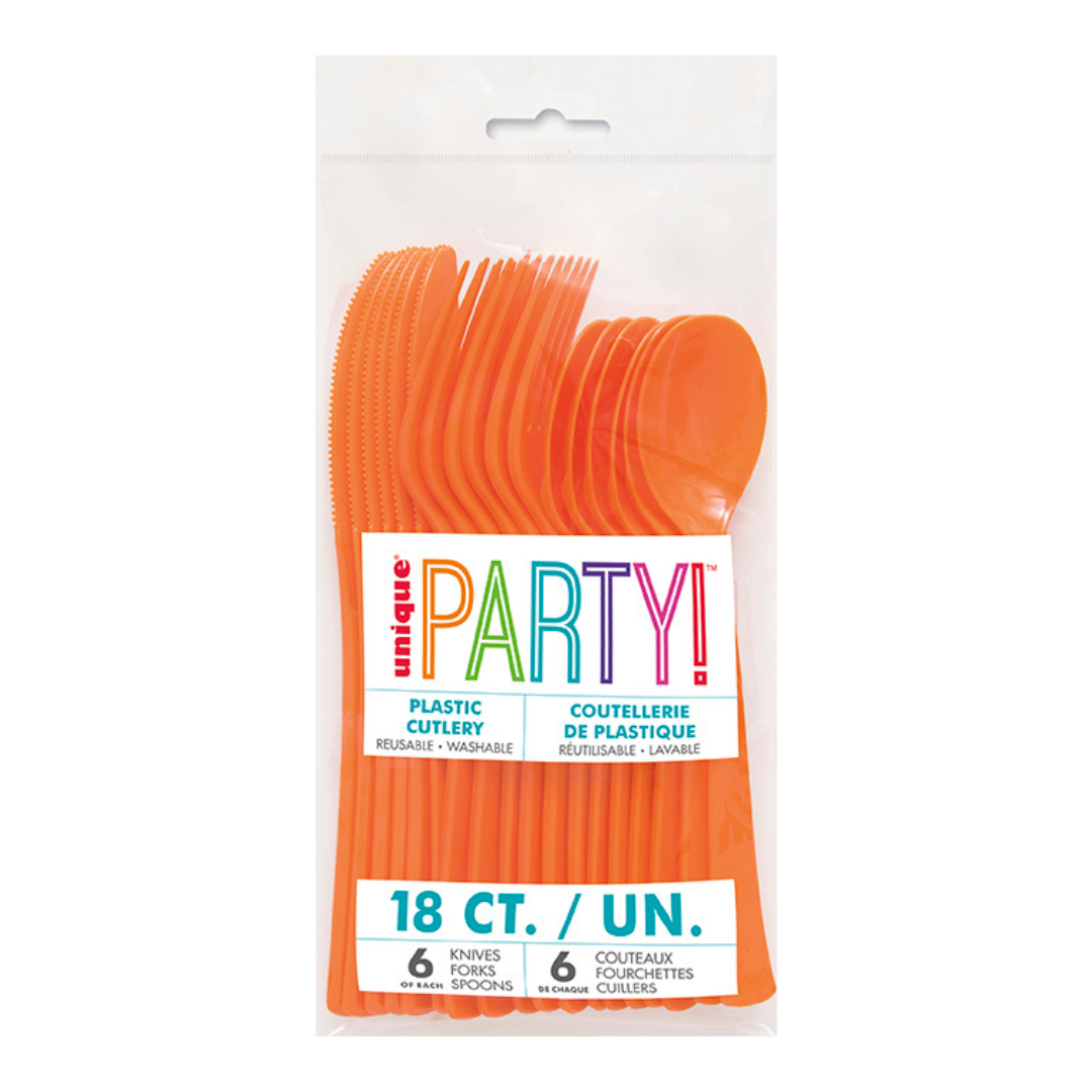 Pumpkin Orange Solid Plastic Assorted Cutlery - 18 pcs