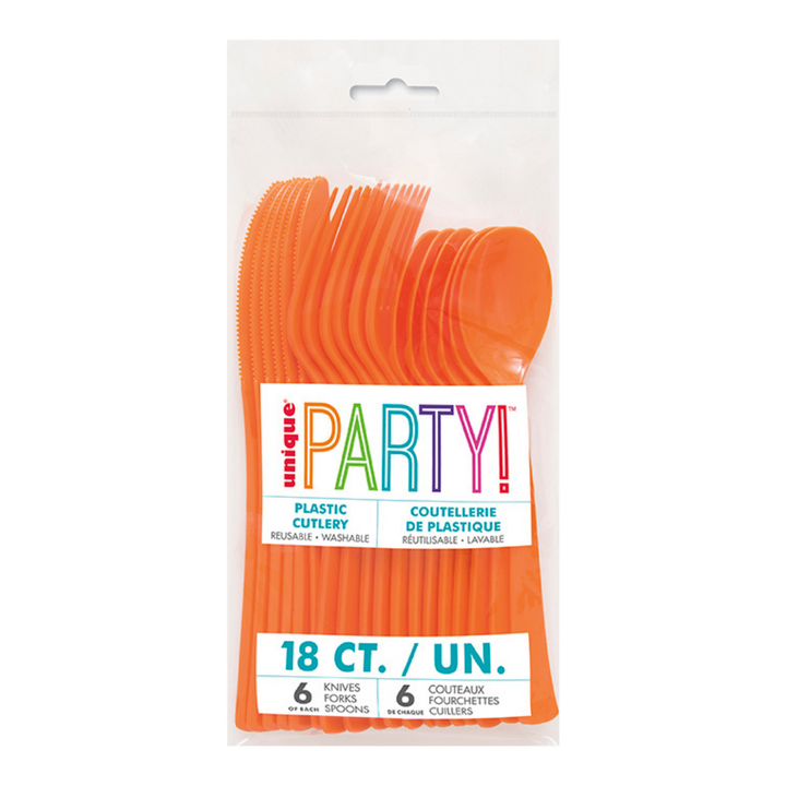 Pumpkin Orange Solid Plastic Assorted Cutlery - 18 pcs