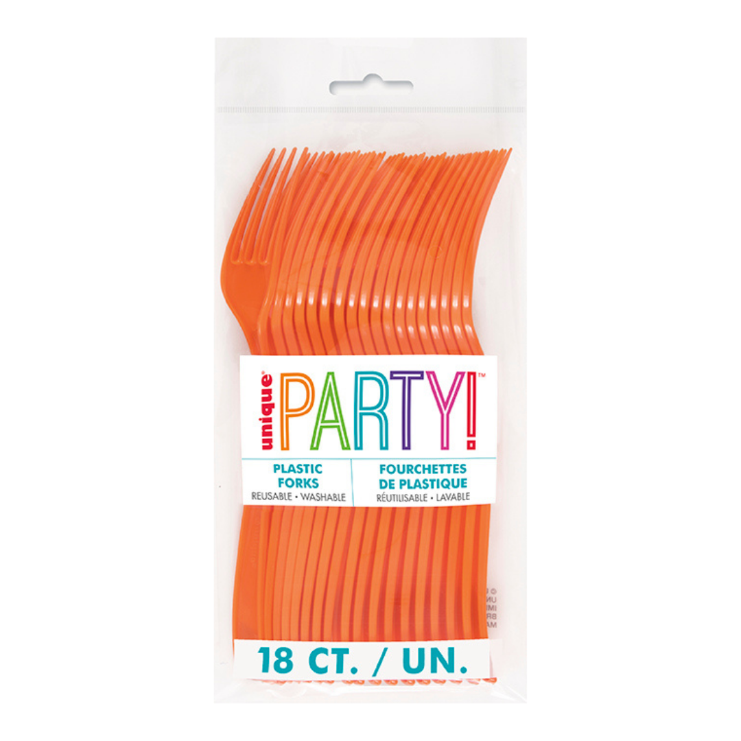 Pumpkin Orange Solid Plastic Forks - 18 pcs