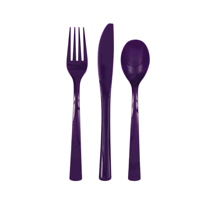 Deep Purple Solid Plastic Assorted Cutlery - 18 pcs