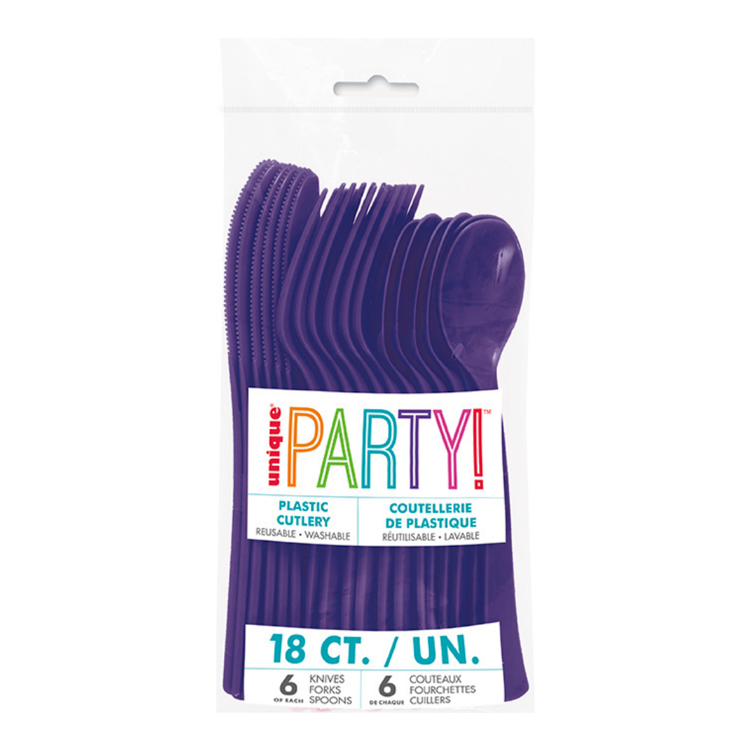Deep Purple Solid Plastic Assorted Cutlery - 18 pcs