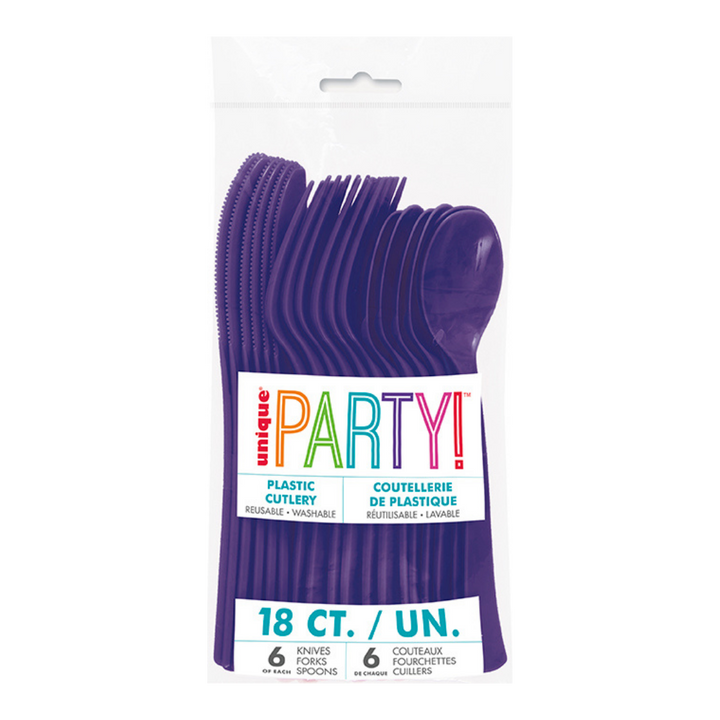 Deep Purple Solid Plastic Assorted Cutlery - 18 pcs