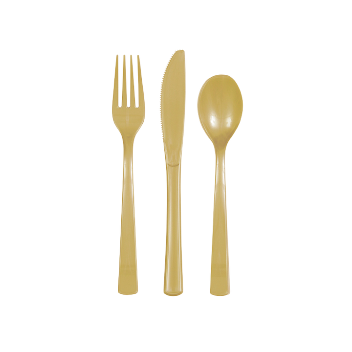 Gold Solid Plastic Assorted Cutlery - 18 pcs