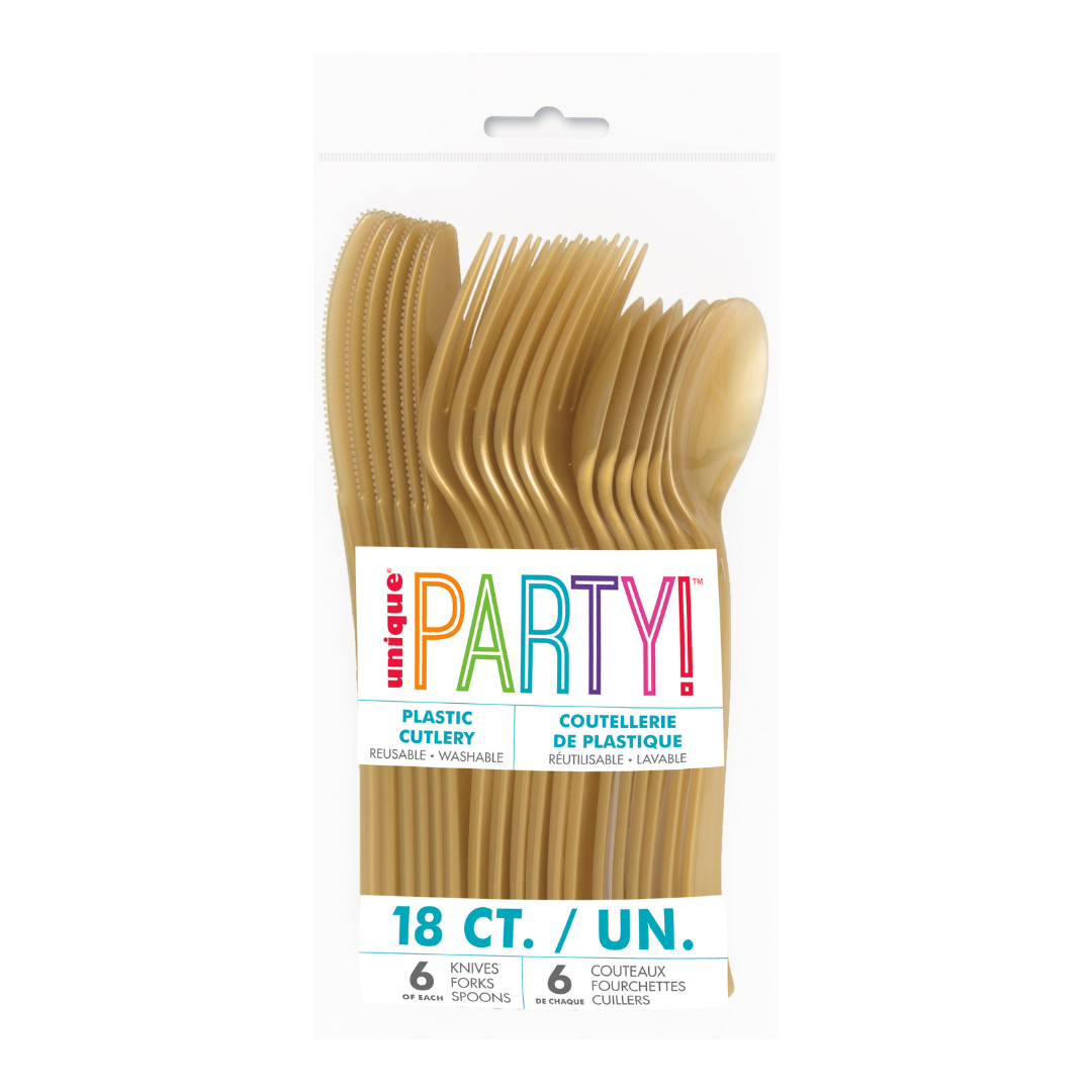 Gold Solid Plastic Assorted Cutlery - 18 pcs