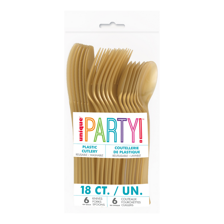 Gold Solid Plastic Assorted Cutlery - 18 pcs