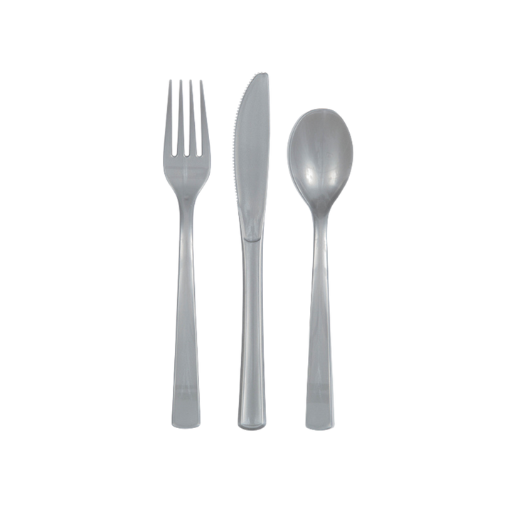 Silver Solid Plastic Assorted Cutlery - 18 pcs
