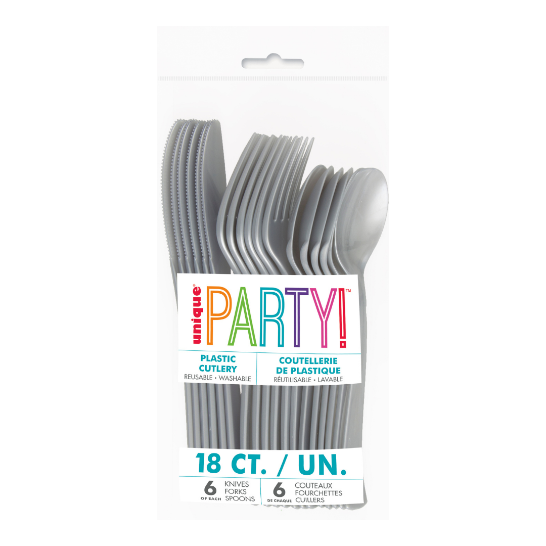 Silver Solid Plastic Assorted Cutlery - 18 pcs