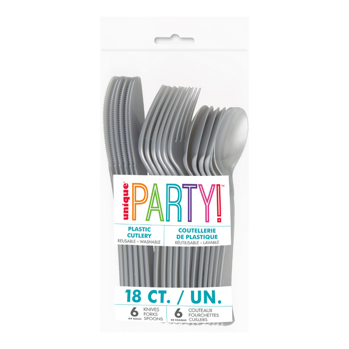 Silver Solid Plastic Assorted Cutlery - 18 pcs