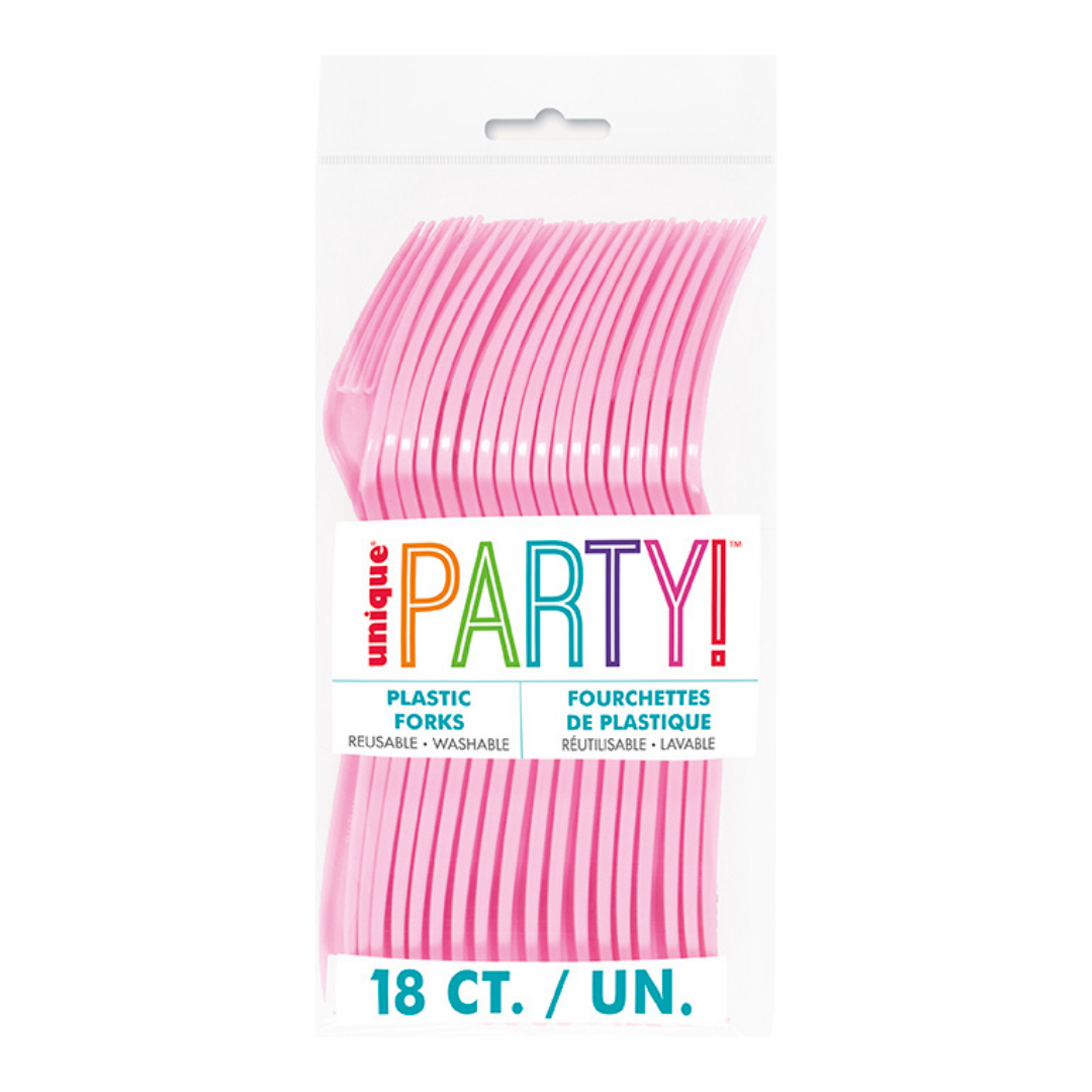 Lovely Pink Solid Plastic Forks - 18 pcs