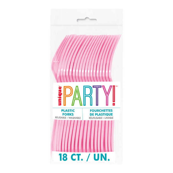 Lovely Pink Solid Plastic Forks - 18 pcs