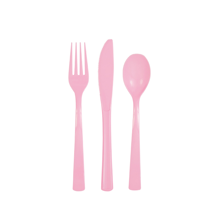 Lovely Pink Solid Plastic Assorted Cutlery - 18 pcs