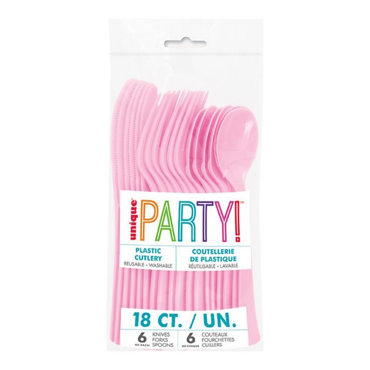 Lovely Pink Solid Plastic Assorted Cutlery - 18 pcs