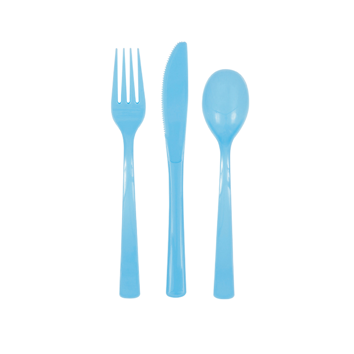 Powder Blue Solid Plastic Assorted Cutlery - 18 pcs