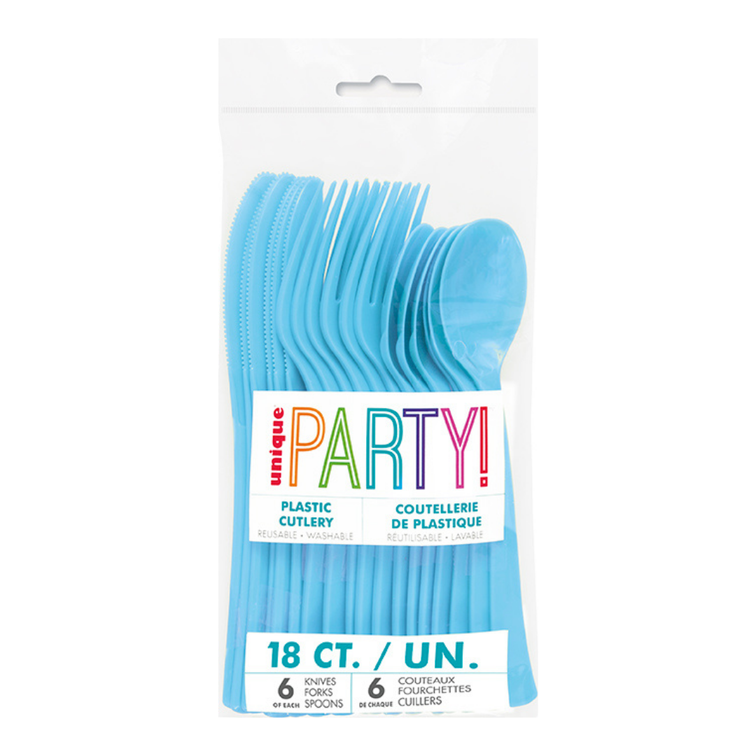 Powder Blue Solid Plastic Assorted Cutlery - 18 pcs