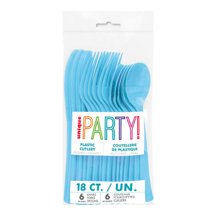 Powder Blue Solid Plastic Assorted Cutlery - 18 pcs